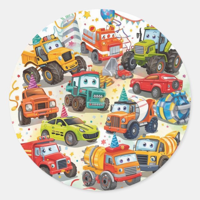 Watercolor Trucks Stickers Construction Vehicles (Front)