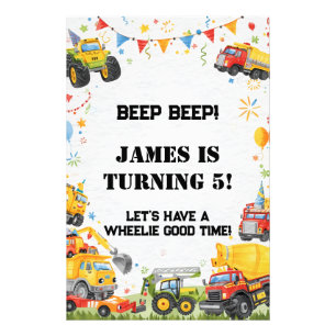Watercolor Trucks Welcome Sign Construction Cars