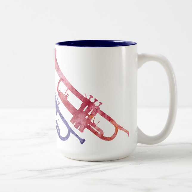 Watercolor Trumpets Two-Tone Coffee Mug (Right)