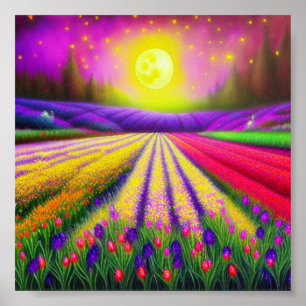 Watercolor tulip field poster