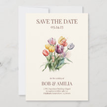 Watercolor Tulip Floral Rustic Wedding Invitation