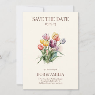 Watercolor Tulip Floral Rustic Wedding Invitation