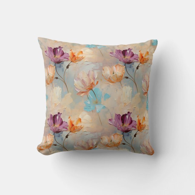 Watercolor Tulip Flowers Colourful Pattern Cushion (Front)