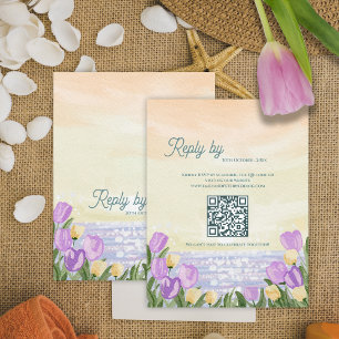 Watercolor Tulip Spring QR Code Wedding reply By RSVP Card