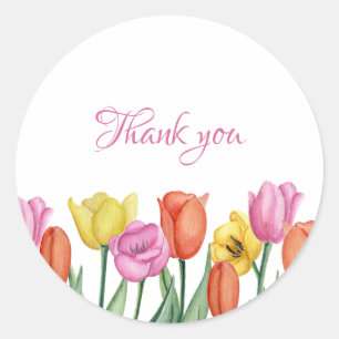 Watercolor Tulip Thank Classic Round Sticker