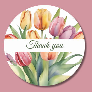 Watercolor Tulip Thank You  Classic Round Sticker