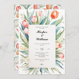 Watercolor tulip wedding invitation