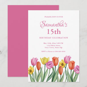 Watercolor Tulips 15th Birthday  Invitation