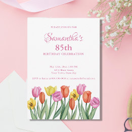 Watercolor Tulips 85th Birthday Party Invitation