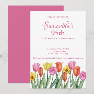 Watercolor Tulips 95th Birthday Party Invitation