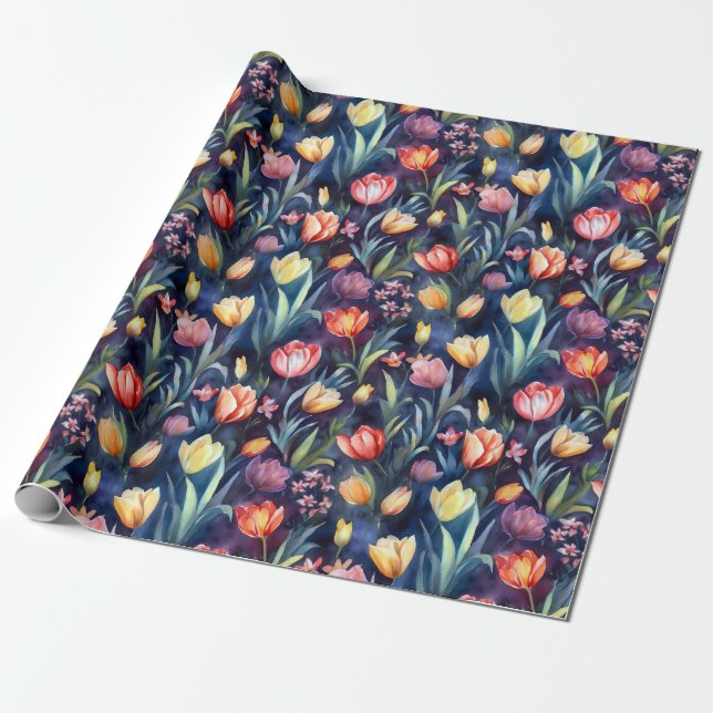 Watercolor Tulips (Abstract) Wrapping Paper (Unrolled)