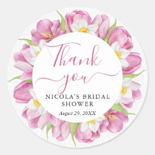 Watercolor Tulips and Daffodils Bridal Shower Classic Round Sticker