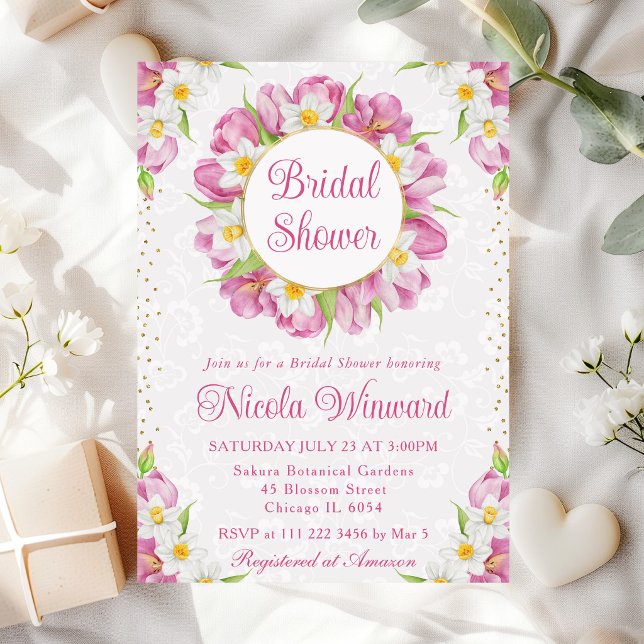 Watercolor Tulips and Daffodils Bridal Shower Invitation (Creator Uploaded)