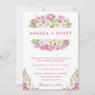 Watercolor Tulips and Daffodils Wedding Invitation