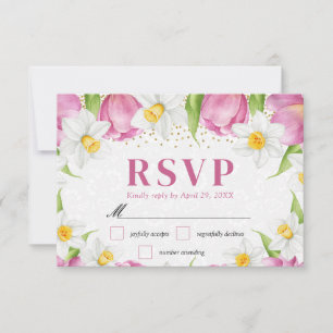 Watercolor Tulips and Daffodils Wedding RSVP Card