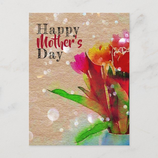Watercolor Tulips Bouquet Happy Mother's Day Postcard (Front)