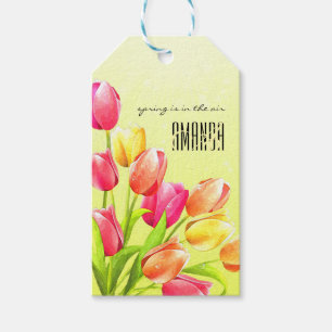 Watercolor Tulips Bouquet Monogram Gift Tags