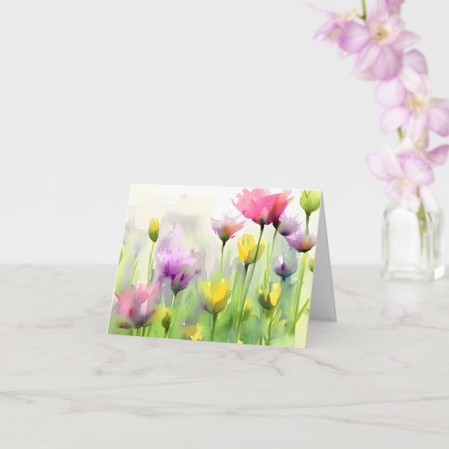 Watercolor tulips customisable card (Orchid)