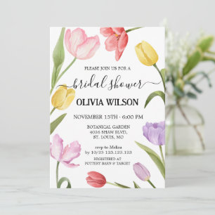 Watercolor Tulips Elegant Floral Bridal Shower Invitation