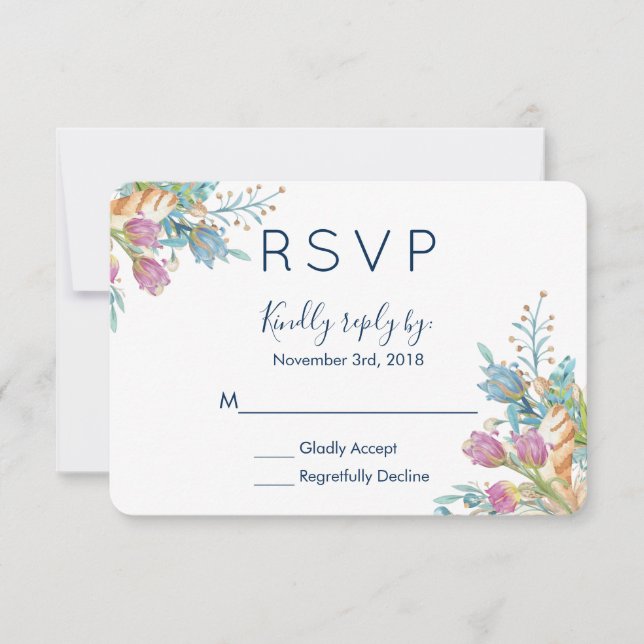 Watercolor Tulips Floral Bouquet RSVP (Front)