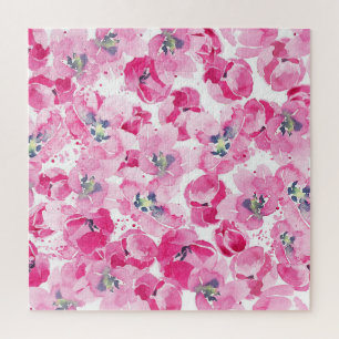 Watercolor tulips: hand-drawn card design jigsaw puzzle