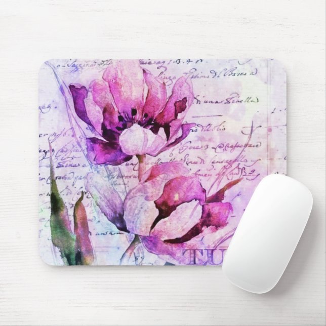 Watercolor tulips  mouse pad (With Mouse)