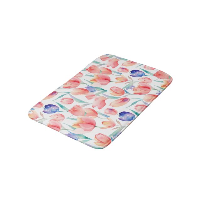 Watercolor Tulips Pattern Bath Mat (Angled)