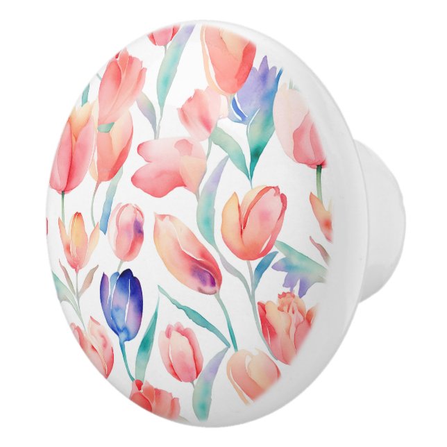 Watercolor Tulips Pattern Ceramic Knob (Right)