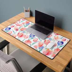 Watercolor Tulips Pattern Desk Mat