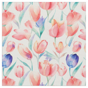 Watercolor Tulips Pattern Fabric
