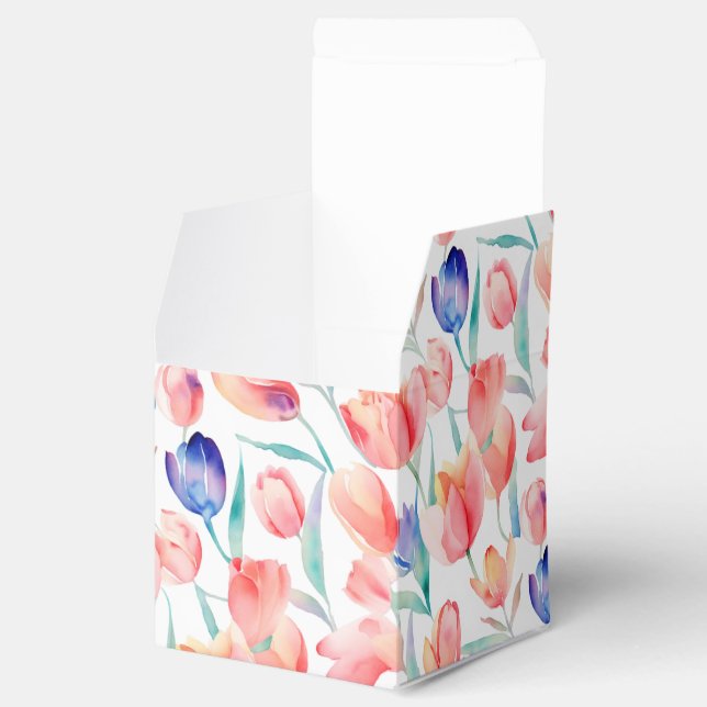Watercolor Tulips Pattern Favour Box (Opened)