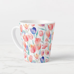 Watercolor Tulips Pattern Latte Mug