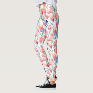 Watercolor Tulips Pattern Leggings