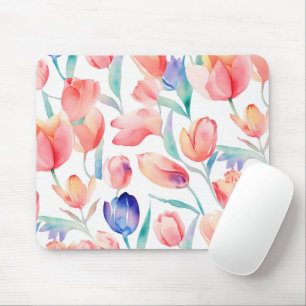 Watercolor Tulips Pattern Mousepad