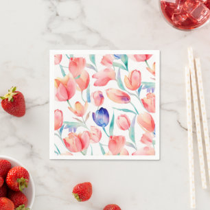 Watercolor Tulips Pattern Paper Napkin