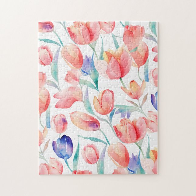 Watercolor Tulips Pattern Puzzle (Vertical)