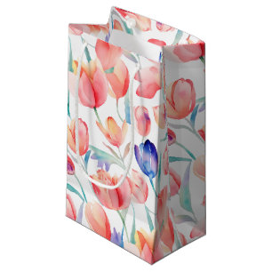 Watercolor Tulips Pattern Small Gift Bag