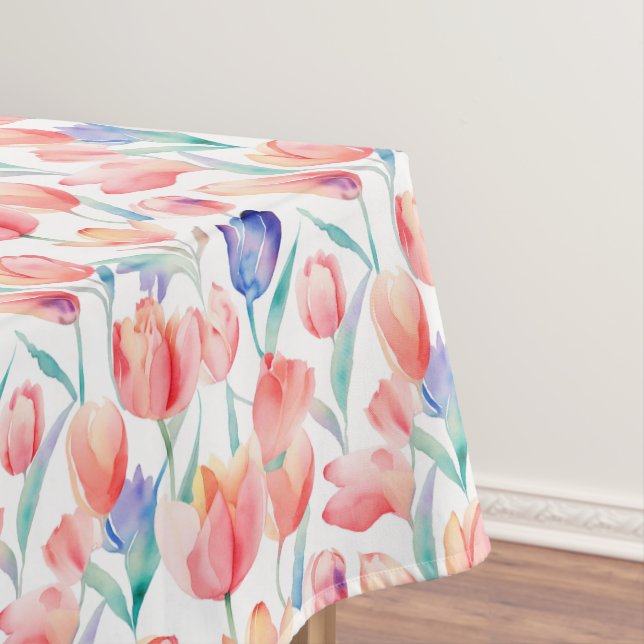 Watercolor Tulips Pattern Tablecloth (In Situ)