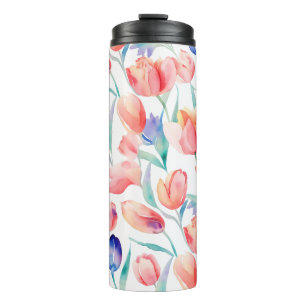 Watercolor Tulips Pattern Thermal Tumbler