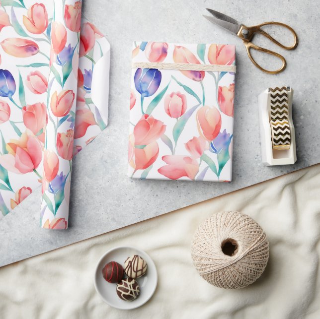 Watercolor Tulips Pattern Wrapping Paper (Crafts)
