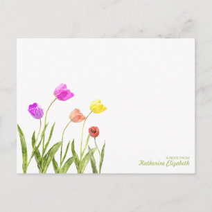 Watercolor Tulips Personalised Flat Note Card