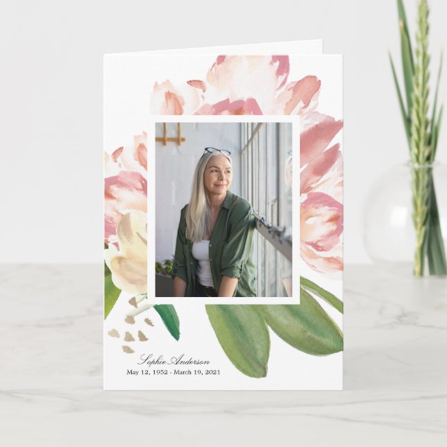 Watercolor Tulips Photo Memorial Program (Front)