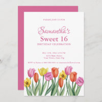 Watercolor Tulips Sweet 16 Birthday