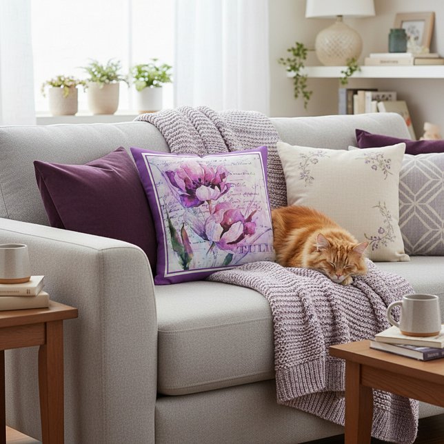 Watercolor tulips  throw pillow (Creator Uploaded)