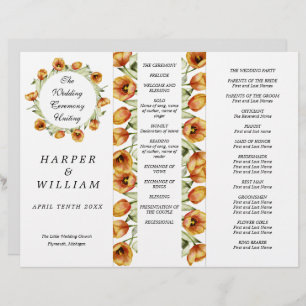 watercolor tulips tri-fold wedding program