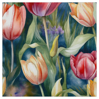 Watercolor Tulips (Vivid) Fabric