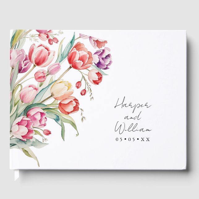 watercolor tulips wedding guest book (Front)