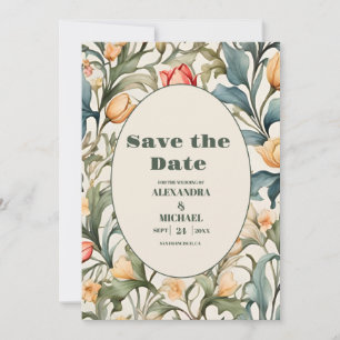 Watercolor Tulips William Morris Wedding Save The Date