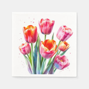 Watercolor Tulips with White Edges Napkin