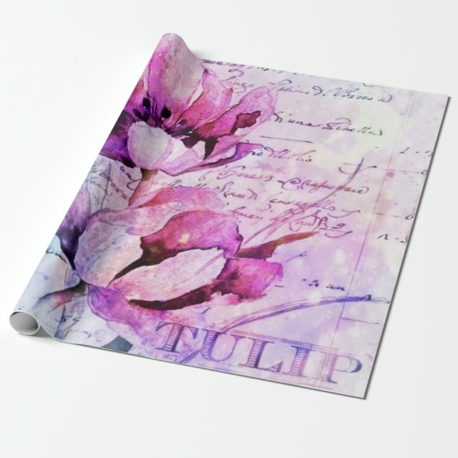 Watercolor tulips  wrapping paper (Unrolled)